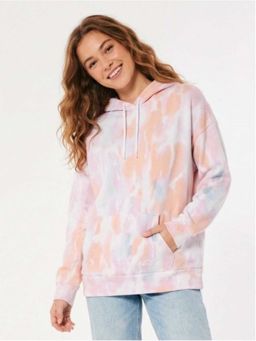 Lazypants Women's Chloe Fleece Hoodie Tie Dye Pastel Pink Orange Size XS - 900